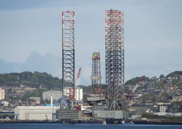 The Ensco 100 jack-up rig at the Port of Dundee. Picture: Alan Richardson