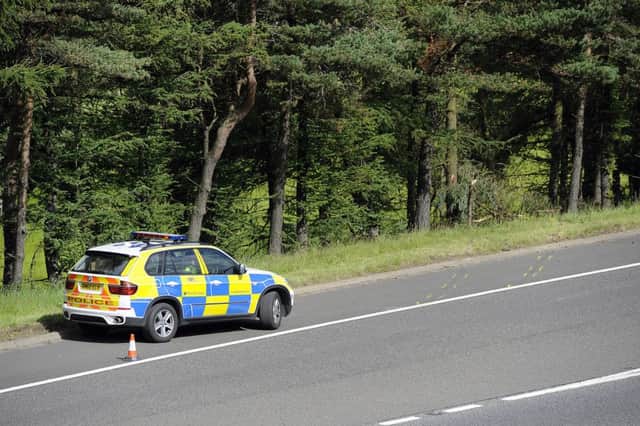 Police near the scene of the crash on the M9. Picture: Michael Gillen
