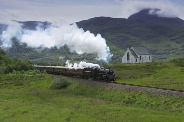 The Jacobite steam train  passing Polnish church near Lochailort. 
Picture: Stephen Mansfield