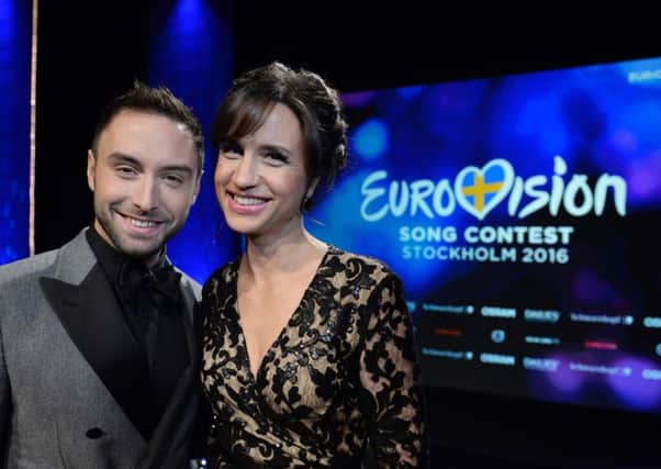 Hosts of Eurovision 2016 in Stockholm, Mans Zelmerlow and Petra Mede. Picture: AFP/Getty Images