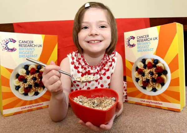 Grace Newton from Grangemouth launches Cancer Research UK - Britains Biggest Breakfast 2015. Pic Lisa Ferguson