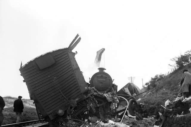 A train crash on the Edinburgh to Glasgow line near Polmont station in February 1962. Picture: TSPL