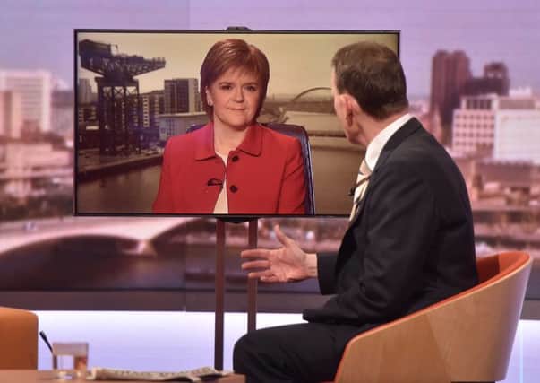 Talking on the BBCs Andrew Marr show, Nicola Sturgeon spoke out  about the looming  EU referendum. Picture: BBC