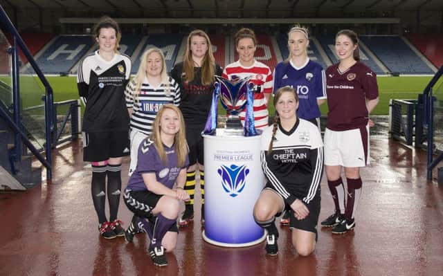 Players from each club at the launch of the Scottish Women's Premier League 1 & 2 at Hampden. Picture: Craig Foy/SNS
