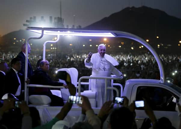 The Pope leaves the open-air mass at Cuidad Real in Mexico to catch a flight back to Rome. On it, he made a not-so-coded attack on Donald Trumps immigration policy.  Photograph: Gregory Bull/AP