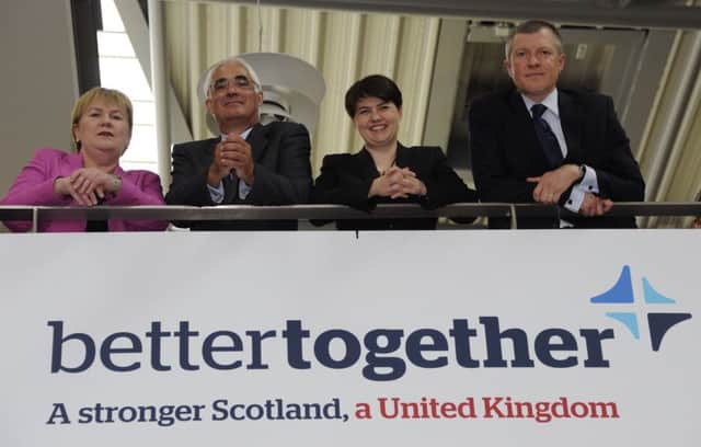 Ruth Davidson, second from right, with Johann Lamont, Alistair Darling and Willie Rennie campaigning for the UK prior to 2014's referendum. Picture: