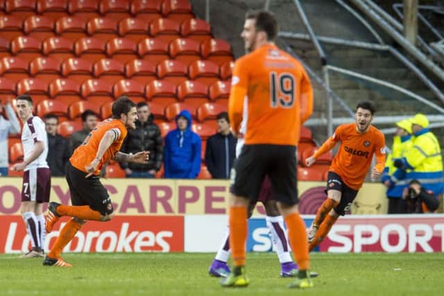 Dundee Utd's Paul Paton celebrates his winning goal.  Picture: SNS