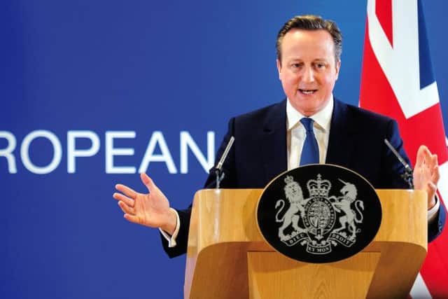 British Prime Minister David Cameron speaks during a press conference at an EU summit. (AP Photo/Geert Vanden Wijngaert)