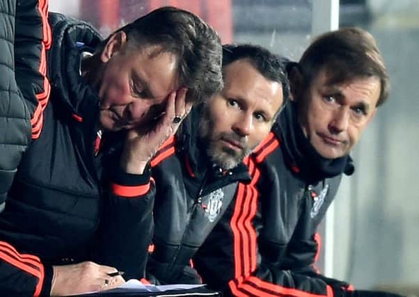 The 2-1 Europa League defeat by FC Midtjylland was the lowest point of Louis van Gaals tenure so far. Picture: Getty