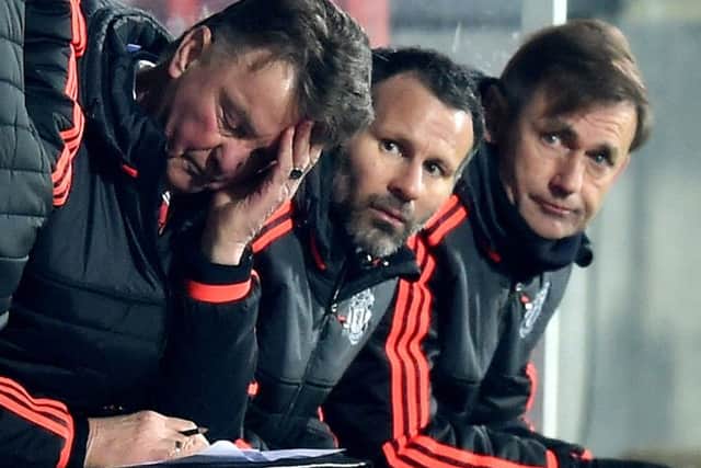 The 2-1 Europa League defeat by FC Midtjylland was the lowest point of Louis van Gaals tenure so far. Picture: Getty