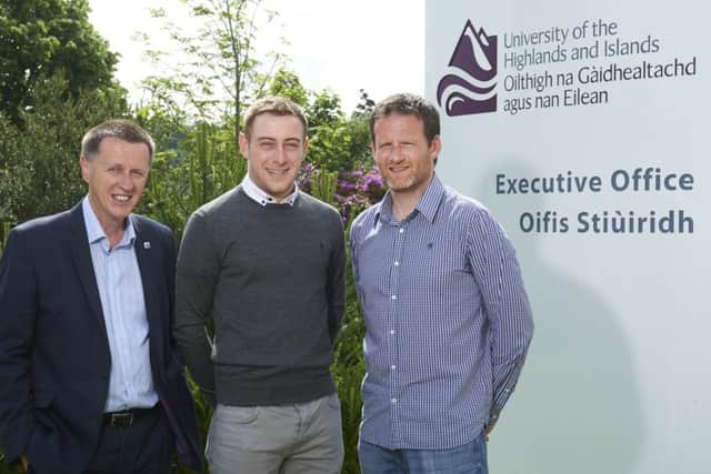 UHI professor Clive Mulholland with students Ewen Urquhart and Rory MacFarlane
