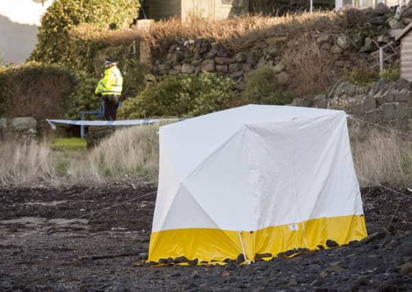 Police have placed a tent over the body found at North Queensferry this morning. Picture: Ian Rutherford