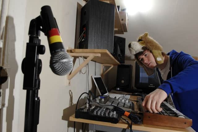 Oliver Sabin, aka electronic musician Unicorn Kid, at work in his bedroom studio in Leith, Edinburgh, in 2009. Picture: Jane Barlow/TSPL
