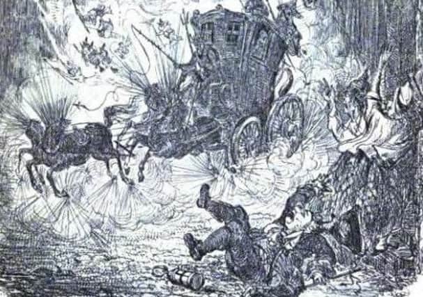 A depiction of Weir's coach careering down the West Bow at midnight