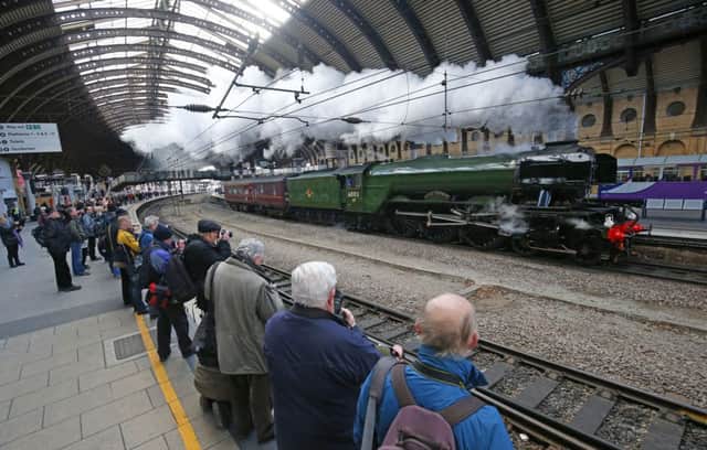 The Flying Scotsman passes through York station today on a test run ahead of its inaugural passenger journey from Kings Cross to York on Thursday. Picture: Owen Humphreys/PA Wire