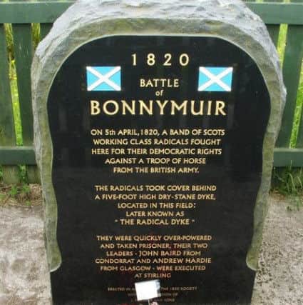 The memorial stone at the site of the Battle of Bonnymuir