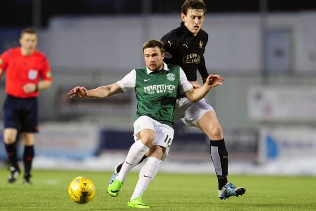 Lewis Stevenson, left, will make his 300th appearance for Hibs when they host Morton at Easter Road tonight. Picture: Michael Gillen