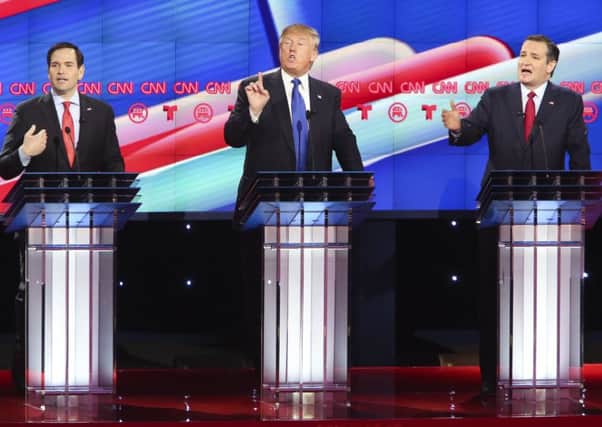Marco Rubio, Donald Trump and Ted Cruz at the heated debate. Picture: Getty Images