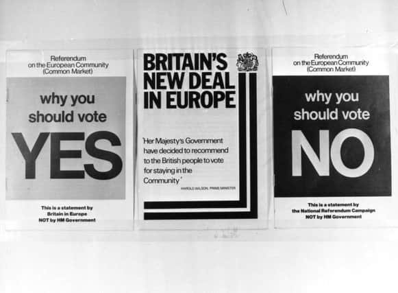 Three documents, for and against, published for the referendum on the Common Market.  Picture: Getty Images