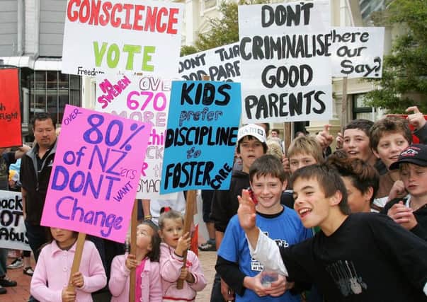 Children join a protest in Wellington against the introduction of the ban on smacking by parents in New Zealand in 2007. Photograph: Getty Images