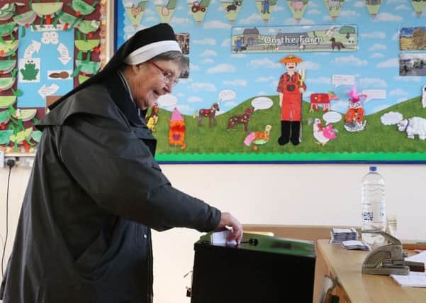 Sister Anastasia casts her vote at Knock in Co Mayo as Ireland goes to the polls. Picture: PA
