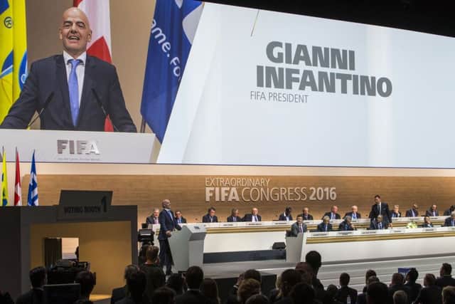 New Fifa president Gianni Infantino of Switzerland delivers a speech after winning a second-round vote in Zurich. Picture: Patrick B. Kraemer/Keystone via AP