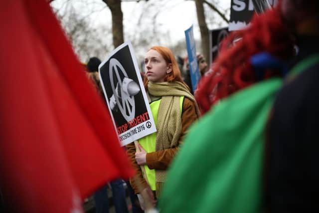 Demonstrators participate in a 'Stop Trident' march though central London on February 27. Picture: Getty