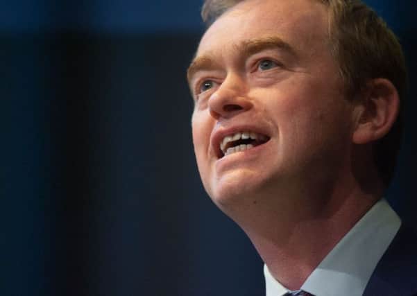 Leader of the Liberal Democrats Tim Farron makes his speech at the Assembly Rooms in Edinburgh.  Picture Toby Williams