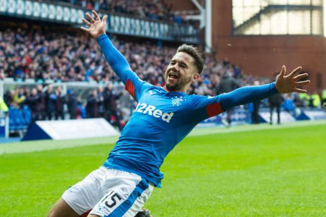 Rangers' Harry Forrester celebrates having getting the winner. Picture: SNS