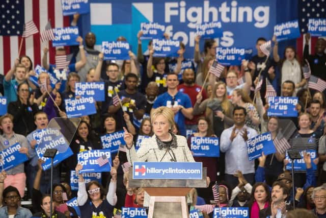 US Democratic presidential candidate Hillary Clinton addresses a primary night rally in Columbia, South Carolina. Picture: AFP/Getty Images