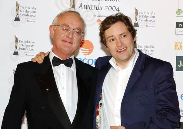 Frank Kelly and Ardal O'Hanlon attend the Irish Film and Televison Awards at the Burlington Hotel on October 30, 2004 in Dublin, Ireland. Picture: ShowbizIreland/Getty Images