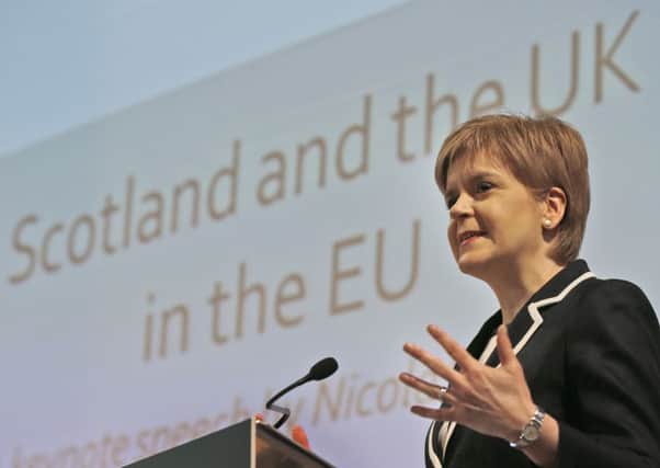 Nicola Sturgeon delivers a keynote address on the benefits of EU membership at an event hosted by the Resolution Foundation. Picture: AP