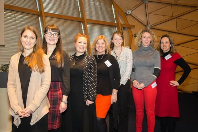 Jackie Waring, centre, with awards finalists Susanne Mitschke of MindMate, Rachel Hanretty of Mademoiselle Macaron, Leah Hutcheon of Appointedd, Rebecca Pick of Pick Protection, Alex Feechan of Findra and Suzanne Doyle-Morris of InclusIQ. Picture: Olya Tyukova