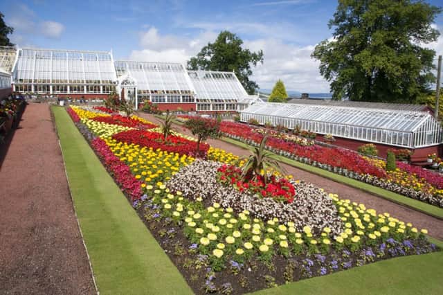 Formal patterned arrangement of bedding plants surrounded by glasshouses at Ardencraig. Picture: Ray Cox (rcoxgardenphotos.co.uk)
