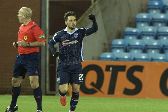 Ross County's Alex Schalk celebrates after opening the scoring against Kilmarnock at Rugby Park: Picture: Gary Hutchison/SNS Group