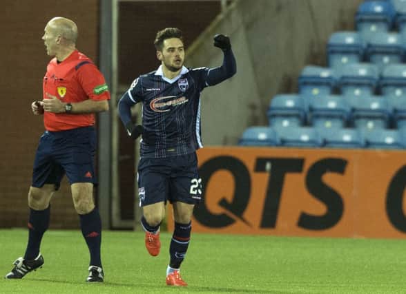 Ross County's Alex Schalk celebrates after opening the scoring against Kilmarnock at Rugby Park: Picture: Gary Hutchison/SNS Group