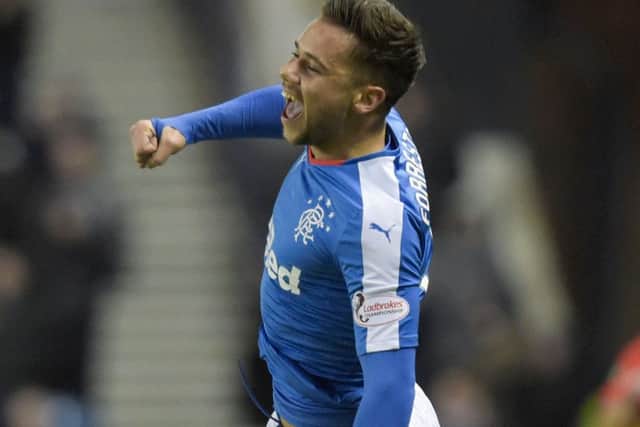 Rangers' Harry Forrester celebrates after making it 1-0. Picture: Craig Williamson/SNS