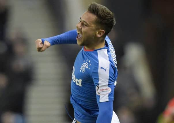 Rangers' Harry Forrester celebrates after making it 1-0. Picture: Craig Williamson/SNS