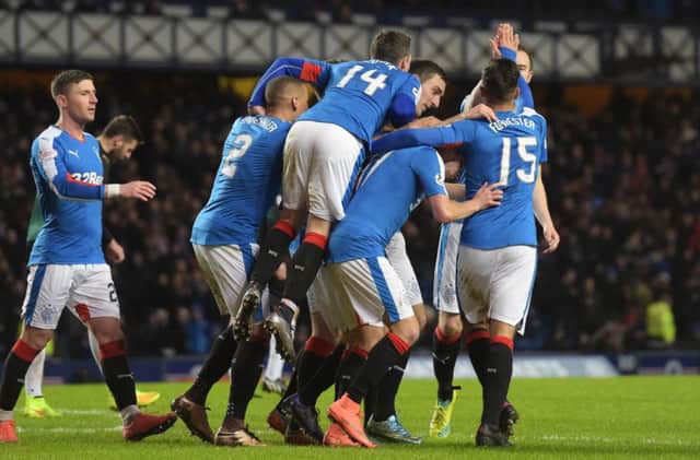 Rangers 'Lee Wallace celebrates after making it 2-0. Picture: SNS