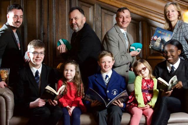 .

L TO R ROSS MACKENZIE, DANNY WESTON, SIMON PUTTOCK AND ILLUSTRATOR ALI PYE
KIDS: JAMES, ST JOHNS HS ACADEMY, ORLA, WESTBOURNE GARDENS NURSERY, JACK, KELVINSIDE ACADEMY, MAGGIE, WESBOURNE GARDENS NURSERY, EBELE FROM ST JOHNS HS 

Picture: Rob McDougal