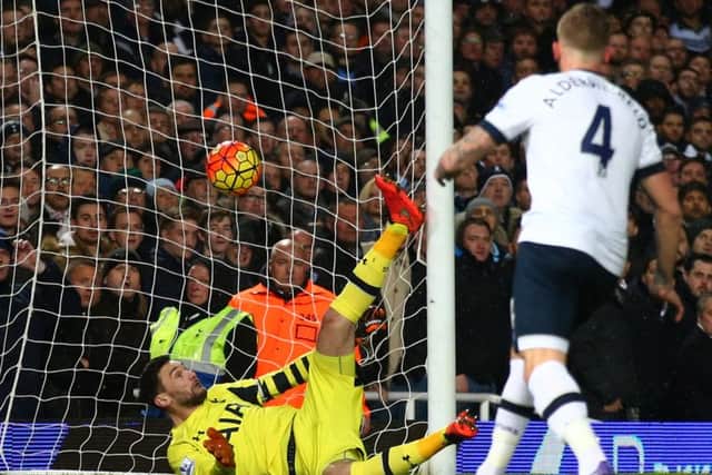 Tottenham goalkeeper Hugo Lloris is beaten by Michail Antonios headed winner for West Ham. Picture: Getty