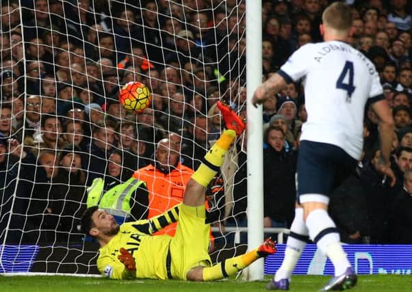 Tottenham goalkeeper Hugo Lloris is beaten by Michail Antonios headed winner for West Ham. Picture: Getty