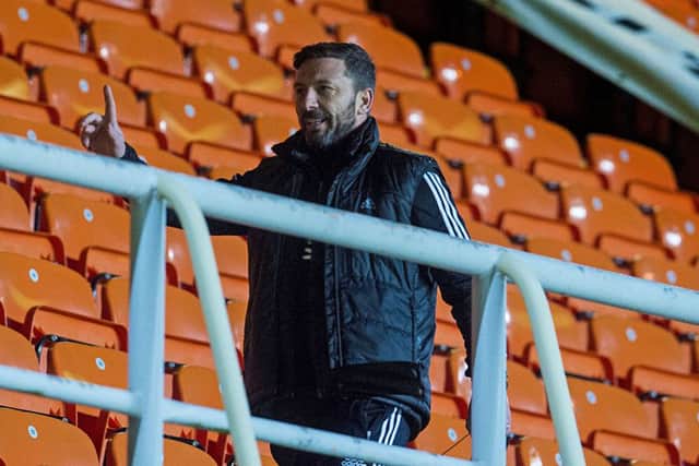 Aberdeen manager Derek McInnes is sent to the stand at Tannadice. Picture: Craig Foy/SNS
