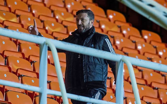 Aberdeen manager Derek McInnes is sent to the stand at Tannadice. Picture: Craig Foy/SNS