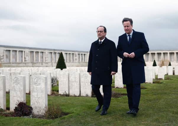 French president Francois Hollande with David Cameron at the Anglo-French summons in Amiens. Picture: AFP/Getty Images