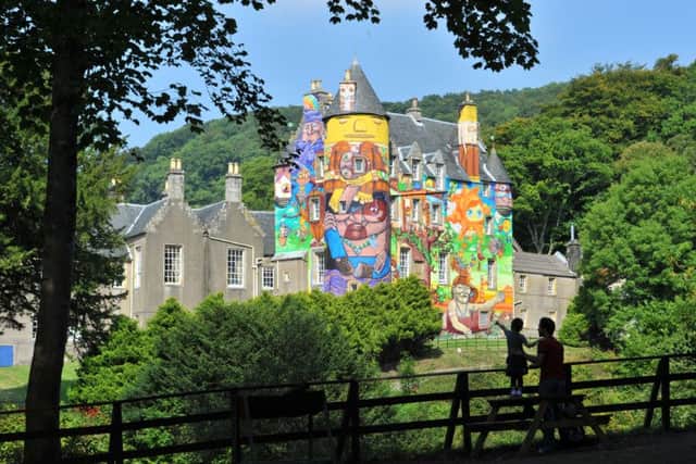 The graffitied exterior of Kelburn Castle. Picture: Robert Perry
