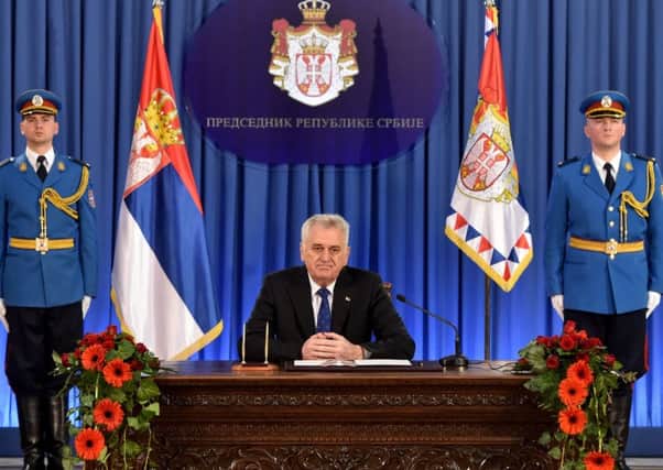 Serbia's President Tomislav Nikolic on the dissolution of parliament in Belgrade. Picture: AFP/Getty Images