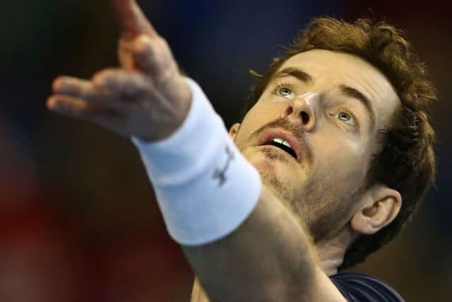 Andy Murray serves during his comfortable 6-1, 6-3, 6-1 victory over world No 87 Taro Daniel. Picture: Getty