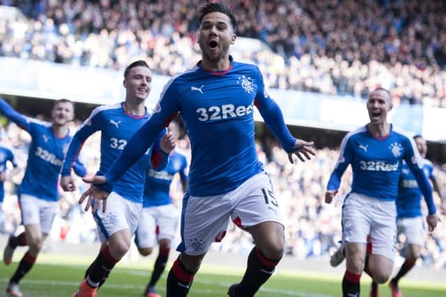 Rangers ace Harry Forrester charges off to celebrate his early opening goal