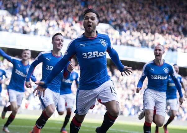 Rangers ace Harry Forrester charges off to celebrate his early opening goal